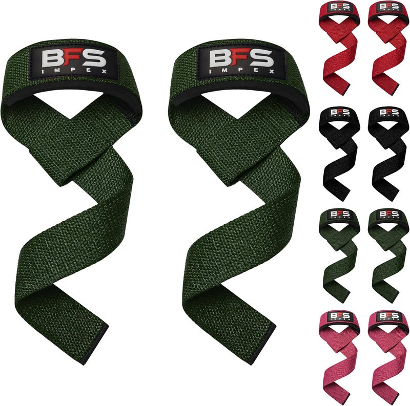 BFS IMPEX Lifting Straps for Weightlifting, Weightlifting Cotton Straps with Neoprene Padding for Men women Gym Wrist Straps for Bodybuilding powerlifting, Strength Training and Deadlifting - Image 1